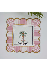 Decorative Palm Tree, Monkey Design Embroidered Edge Fabric Cocktail Napkin 1 Piece